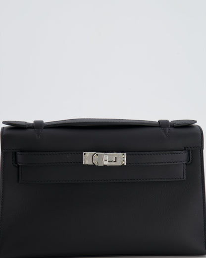 *RARE* Hermès Mini Kelly Pochette Bag in Black Swift Leather with Palladium Hardware