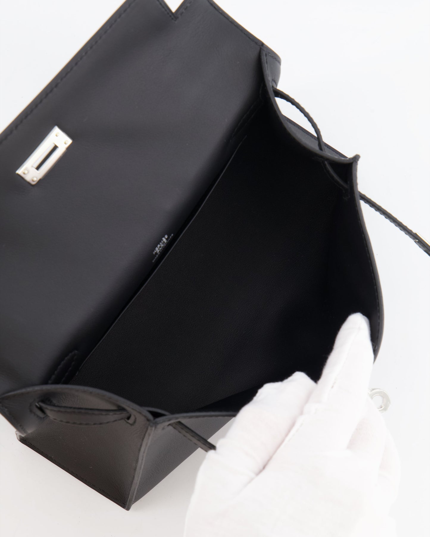 *RARE* Hermès Mini Kelly Pochette Bag in Black Swift Leather with Palladium Hardware