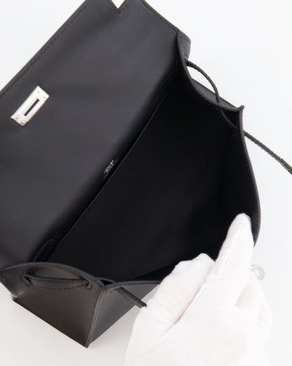 *RARE* Hermès Mini Kelly Pochette Bag in Black Swift Leather with Palladium Hardware