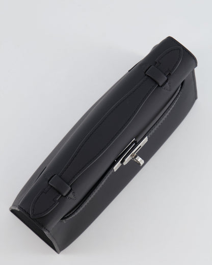 *RARE* Hermès Mini Kelly Pochette Bag in Black Swift Leather with Palladium Hardware