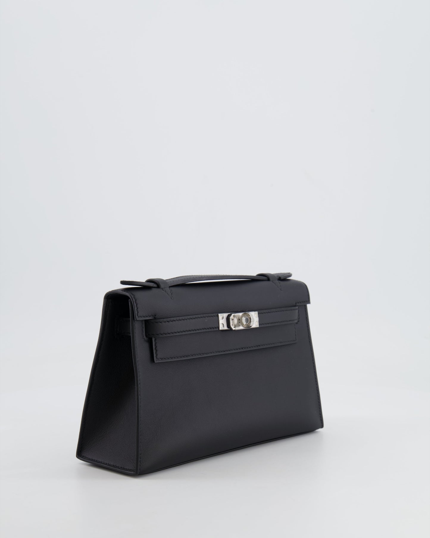 *RARE* Hermès Mini Kelly Pochette Bag in Black Swift Leather with Palladium Hardware