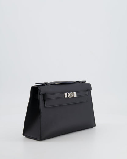 *RARE* Hermès Mini Kelly Pochette Bag in Black Swift Leather with Palladium Hardware