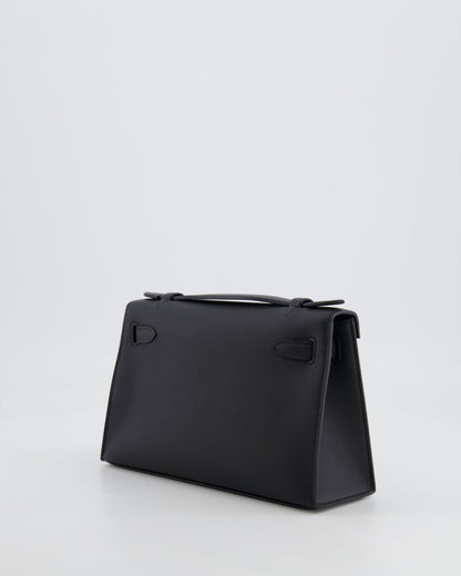 *RARE* Hermès Mini Kelly Pochette Bag in Black Swift Leather with Palladium Hardware