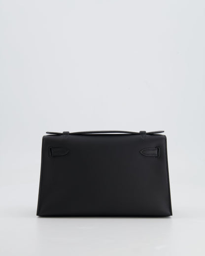 *RARE* Hermès Mini Kelly Pochette Bag in Black Swift Leather with Palladium Hardware