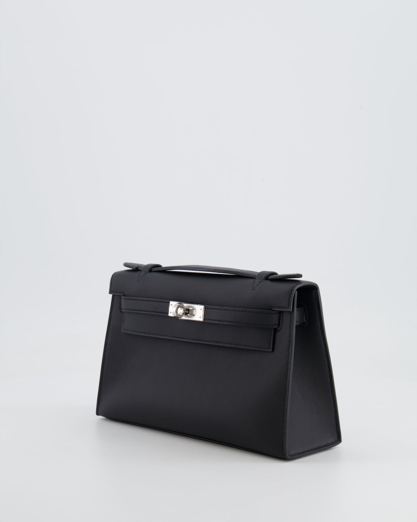 *RARE* Hermès Mini Kelly Pochette Bag in Black Swift Leather with Palladium Hardware