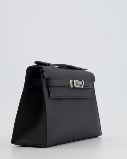 *RARE* Hermès Mini Kelly Pochette Bag in Black Swift Leather with Palladium Hardware