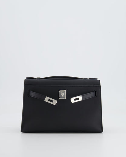 *RARE* Hermès Mini Kelly Pochette Bag in Black Swift Leather with Palladium Hardware