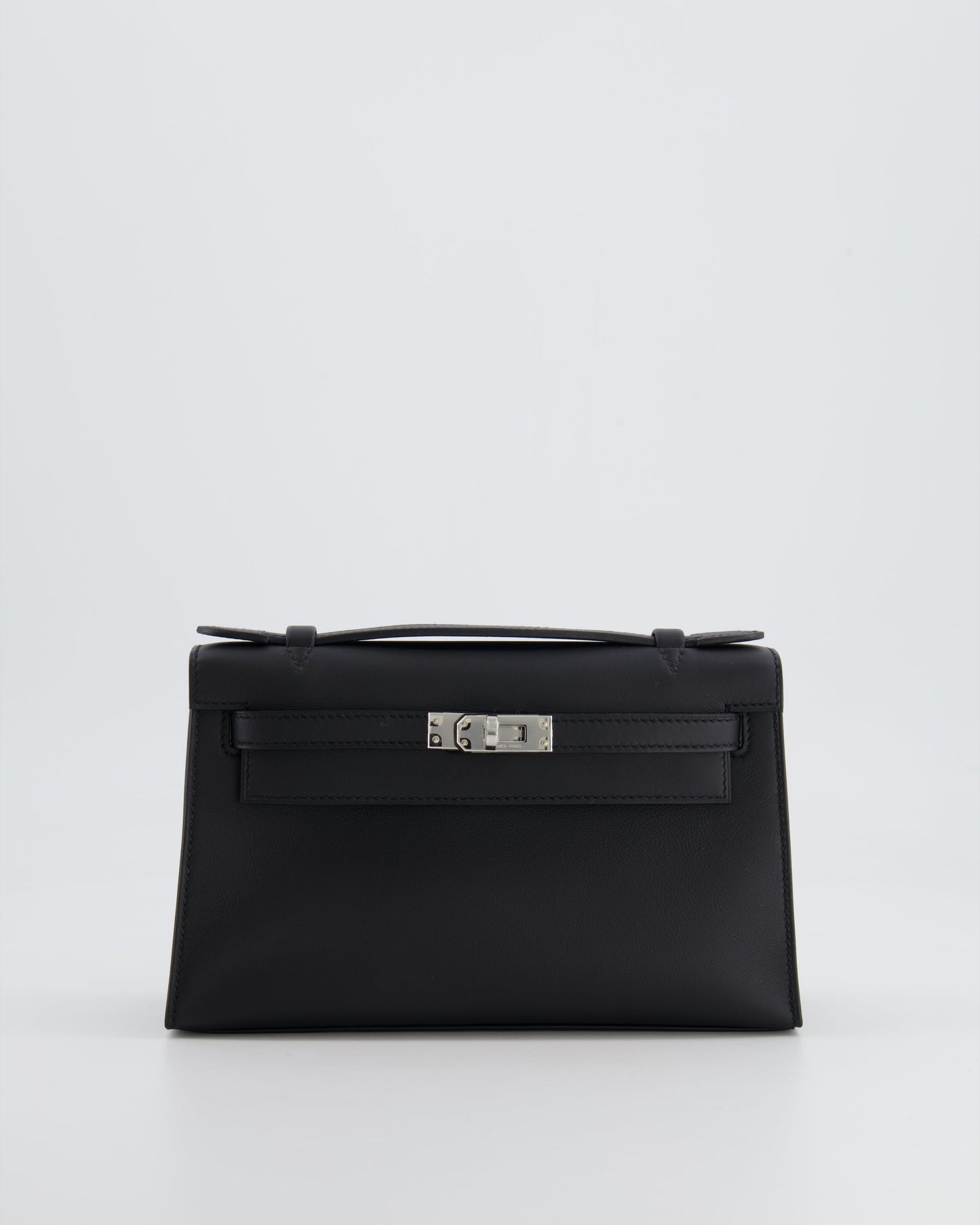 *RARE* Hermès Mini Kelly Pochette Bag in Black Swift Leather with Palladium Hardware