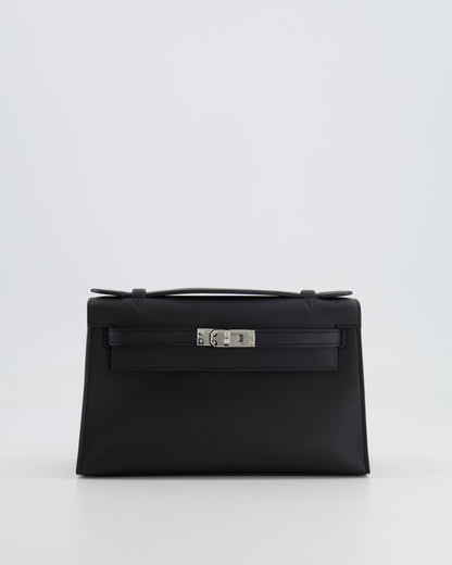 *RARE* Hermès Mini Kelly Pochette Bag in Black Swift Leather with Palladium Hardware