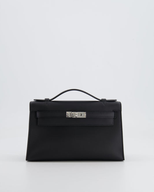 *RARE* Hermès Mini Kelly Pochette Bag in Black Swift Leather with Palladium Hardware