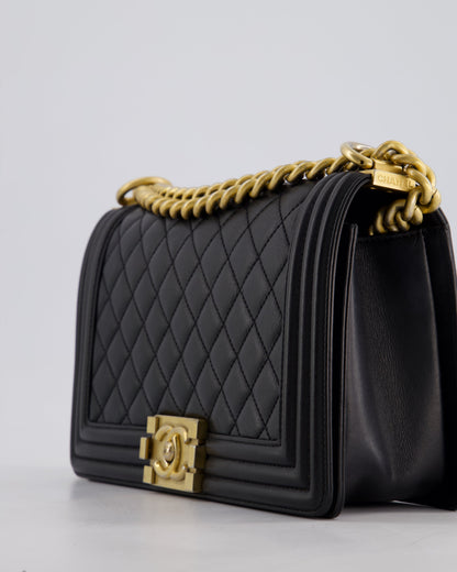 *FIRE PRICE* Chanel Black Medium Boy Bag in Lambskin Leather with Brushed Gold Hardware