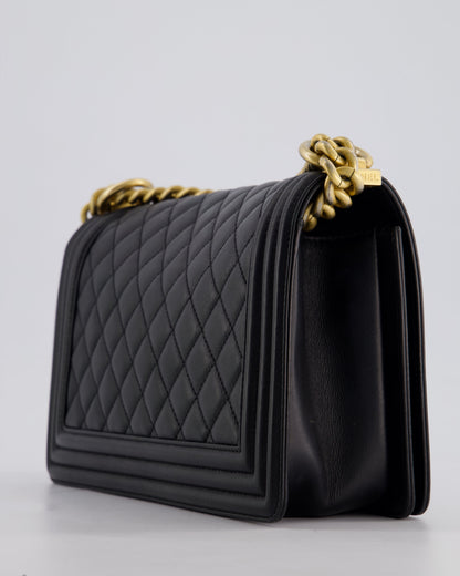 *FIRE PRICE* Chanel Black Medium Boy Bag in Lambskin Leather with Brushed Gold Hardware