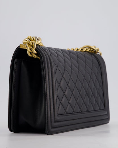 *FIRE PRICE* Chanel Black Medium Boy Bag in Lambskin Leather with Brushed Gold Hardware