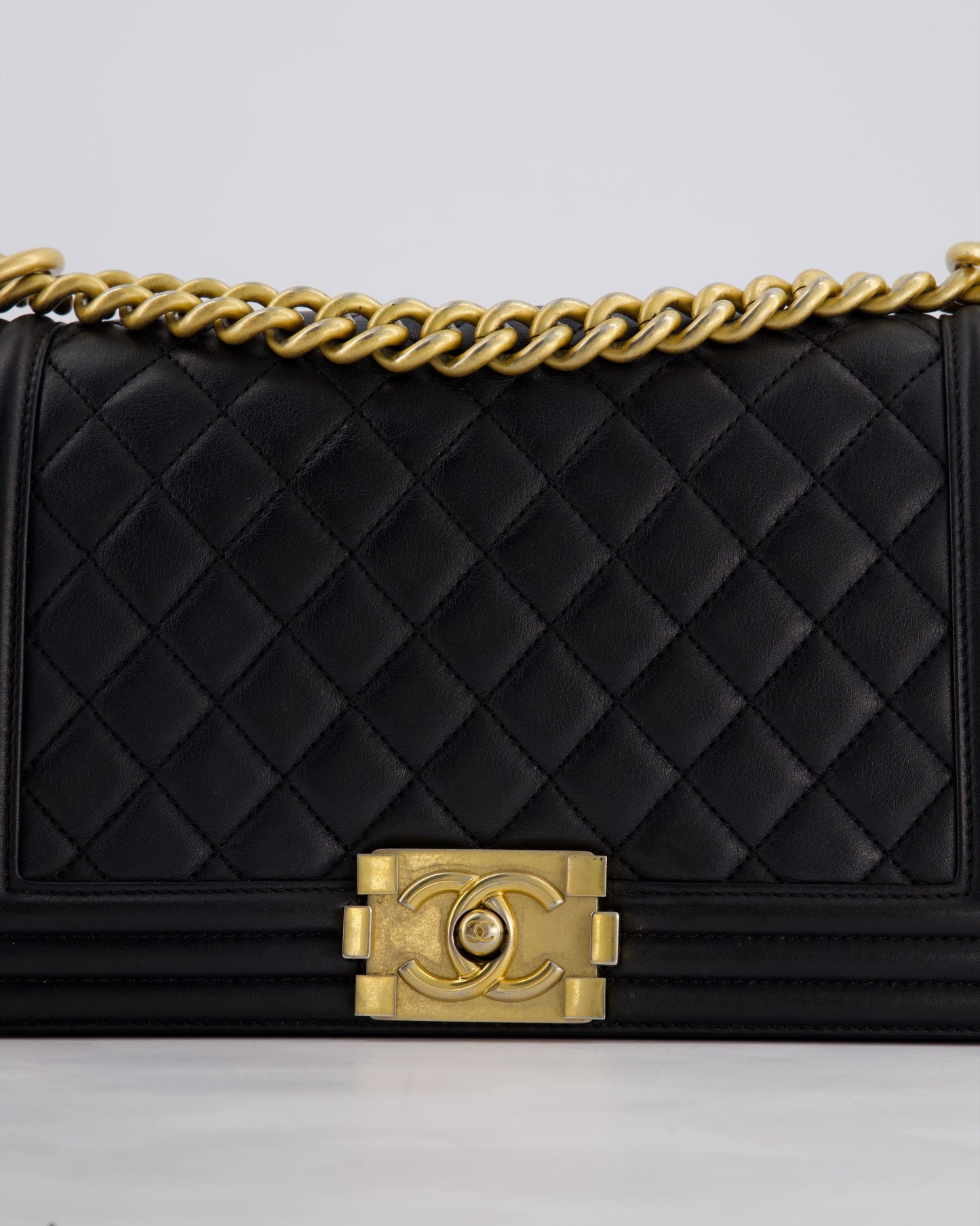 *FIRE PRICE* Chanel Black Medium Boy Bag in Lambskin Leather with Brushed Gold Hardware
