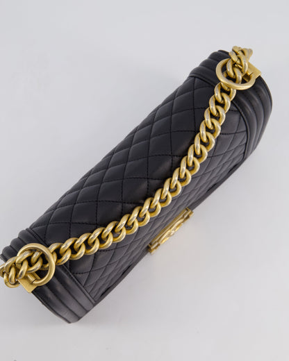 *FIRE PRICE* Chanel Black Medium Boy Bag in Lambskin Leather with Brushed Gold Hardware