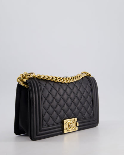 *FIRE PRICE* Chanel Black Medium Boy Bag in Lambskin Leather with Brushed Gold Hardware