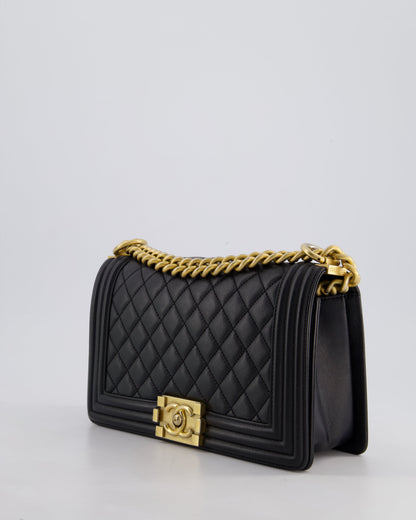*FIRE PRICE* Chanel Black Medium Boy Bag in Lambskin Leather with Brushed Gold Hardware