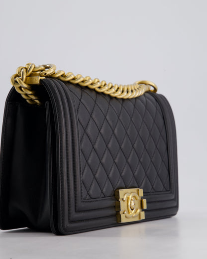 *FIRE PRICE* Chanel Black Medium Boy Bag in Lambskin Leather with Brushed Gold Hardware