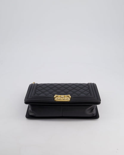 *FIRE PRICE* Chanel Black Medium Boy Bag in Lambskin Leather with Brushed Gold Hardware