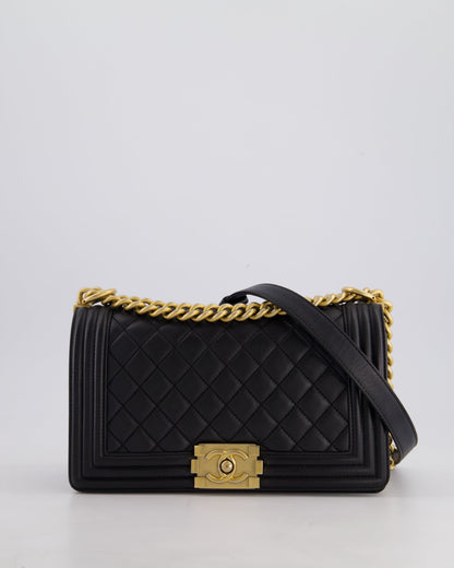 *FIRE PRICE* Chanel Black Medium Boy Bag in Lambskin Leather with Brushed Gold Hardware