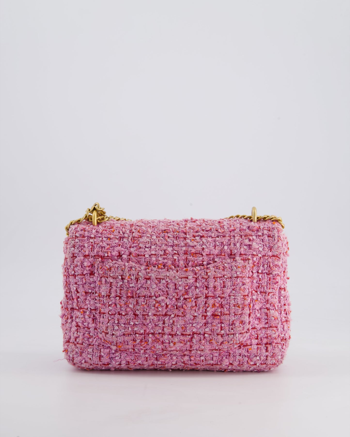 Chanel Pink & Lilac Tweed Seasonal Single Flap Bag with Brushed Gold Hardware & Pink CC Logo