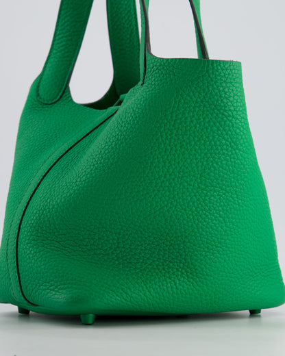 Hermès Picotin Lock 18cm in Bamboo Clemence Leather with Metallic Green Hardware
