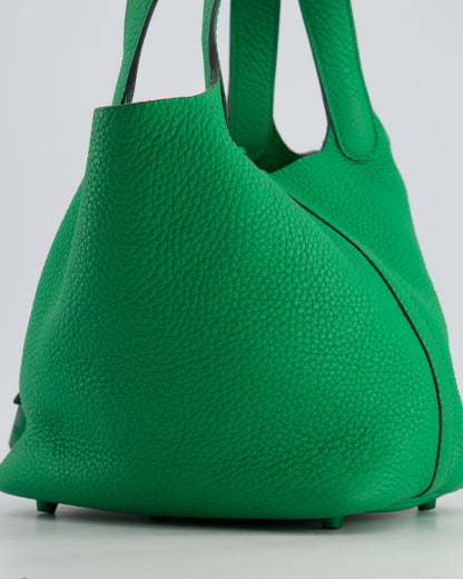 Hermès Picotin Lock 18cm in Bamboo Clemence Leather with Metallic Green Hardware