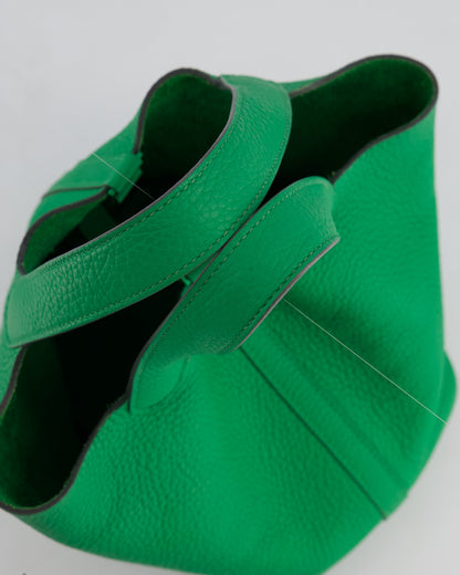 Hermès Picotin Lock 18cm in Bamboo Clemence Leather with Metallic Green Hardware