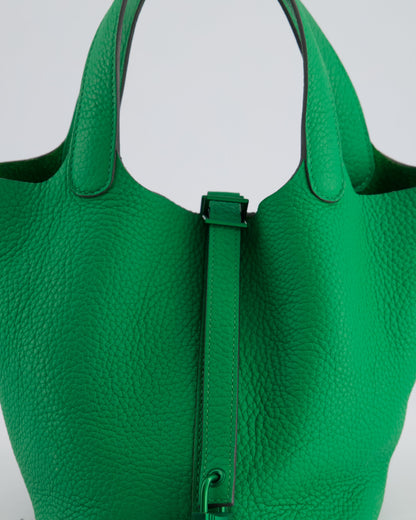 Hermès Picotin Lock 18cm in Bamboo Clemence Leather with Metallic Green Hardware