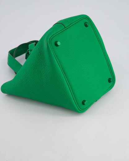 Hermès Picotin Lock 18cm in Bamboo Clemence Leather with Metallic Green Hardware