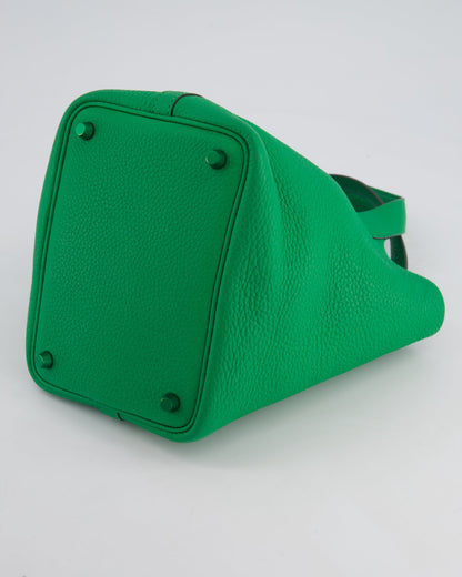 Hermès Picotin Lock 18cm in Bamboo Clemence Leather with Metallic Green Hardware