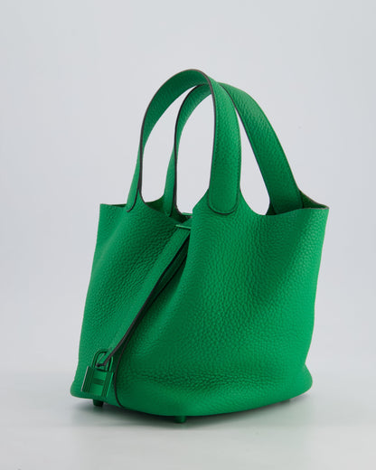 Hermès Picotin Lock 18cm in Bamboo Clemence Leather with Metallic Green Hardware
