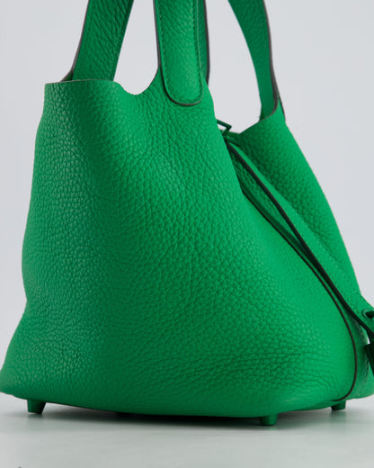 Hermès Picotin Lock 18cm in Bamboo Clemence Leather with Metallic Green Hardware
