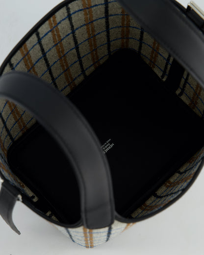 Hermes Picotin 18cm Broderie Couverture in Ecru, Noir, Fauve, Bleu Zanzibar Toile Canvas & Noir Swift Leather with Palladium Hardware