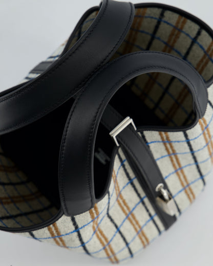 Hermes Picotin 18cm Broderie Couverture in Ecru, Noir, Fauve, Bleu Zanzibar Toile Canvas & Noir Swift Leather with Palladium Hardware