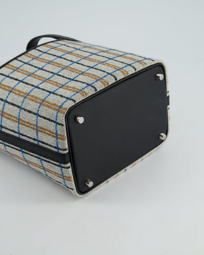 Hermes Picotin 18cm Broderie Couverture in Ecru, Noir, Fauve, Bleu Zanzibar Toile Canvas & Noir Swift Leather with Palladium Hardware