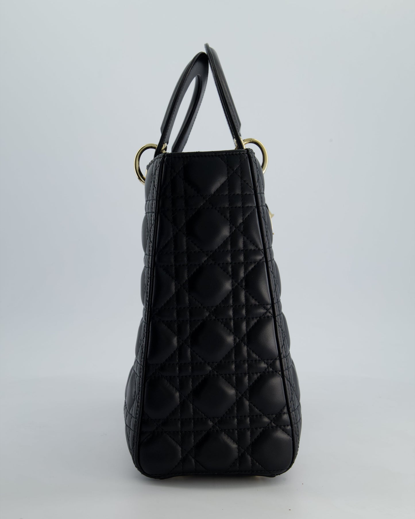 Christian Dior Large Lady Dior Bag in Black Lambskin Leather with Champagne Gold Hardware RRP £5,600