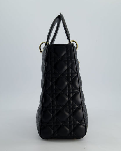 Christian Dior Large Lady Dior Bag in Black Lambskin Leather with Champagne Gold Hardware RRP £5,600