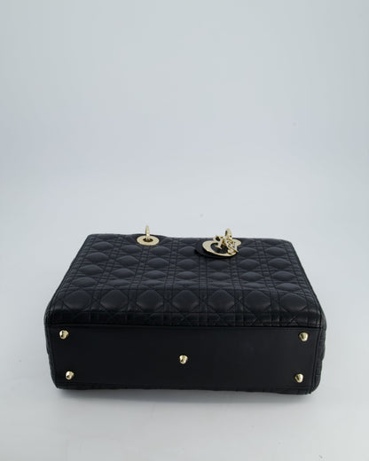 Christian Dior Large Lady Dior Bag in Black Lambskin Leather with Champagne Gold Hardware RRP £5,600