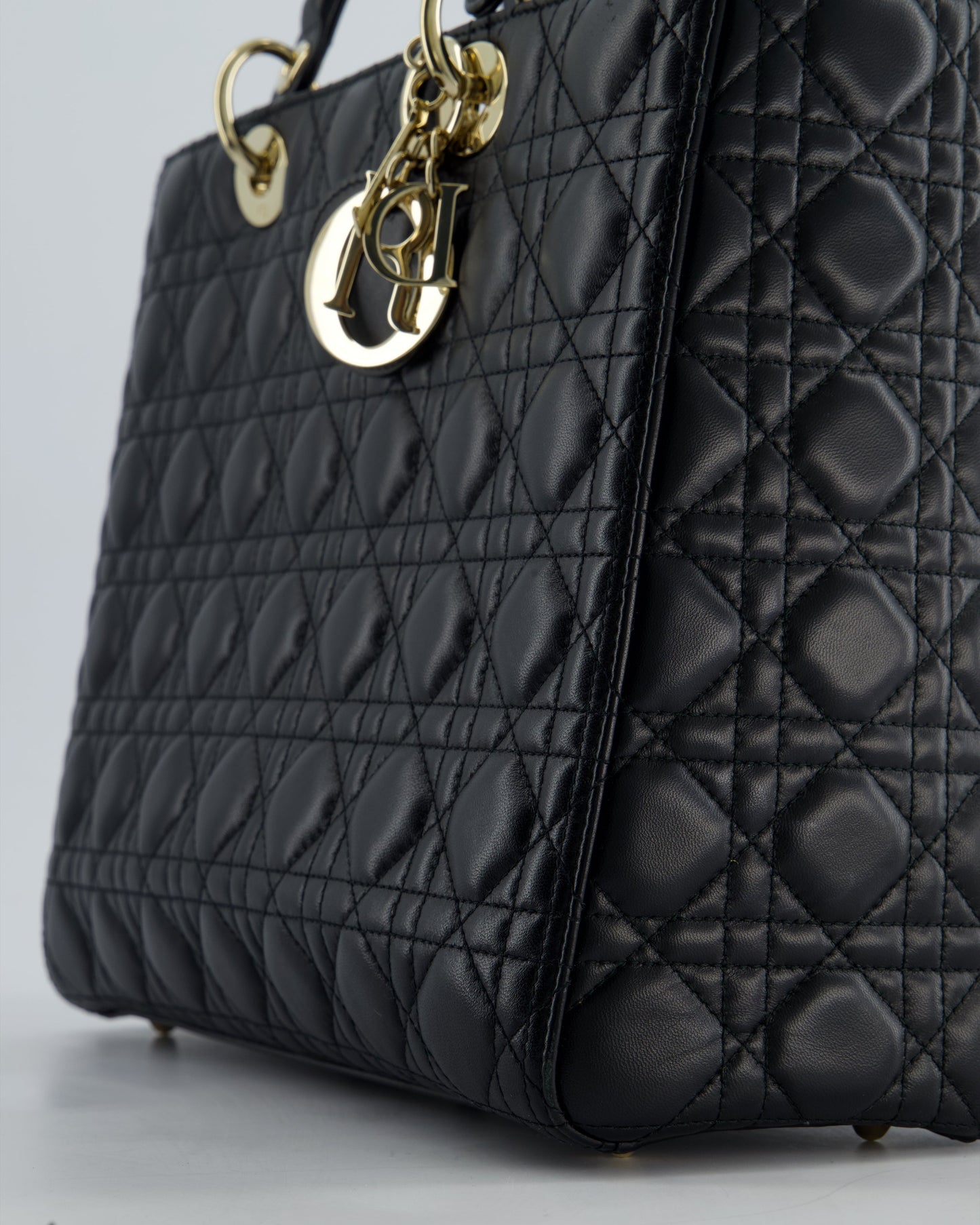 Christian Dior Large Lady Dior Bag in Black Lambskin Leather with Champagne Gold Hardware RRP £5,600