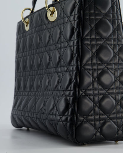 Christian Dior Large Lady Dior Bag in Black Lambskin Leather with Champagne Gold Hardware RRP £5,600