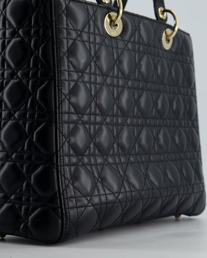 Christian Dior Large Lady Dior Bag in Black Lambskin Leather with Champagne Gold Hardware RRP £5,600