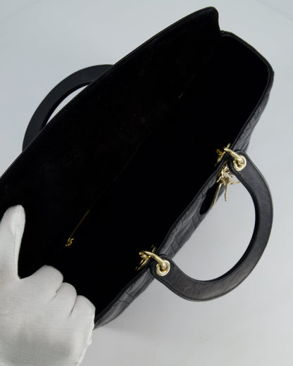 Christian Dior Large Lady Dior Bag in Black Lambskin Leather with Champagne Gold Hardware RRP £5,600