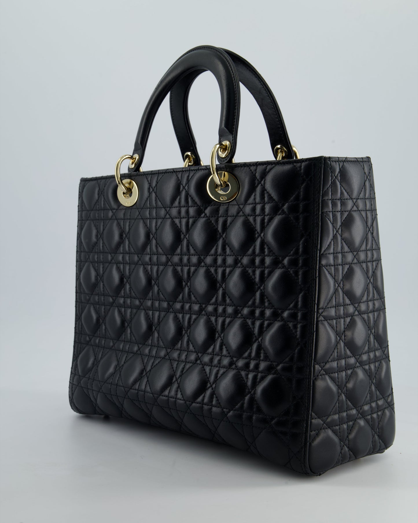 Christian Dior Large Lady Dior Bag in Black Lambskin Leather with Champagne Gold Hardware RRP £5,600