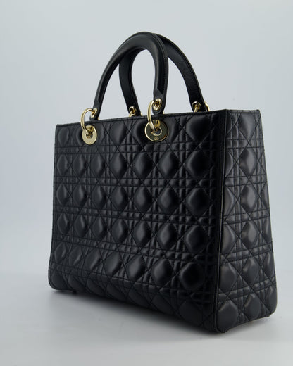Christian Dior Large Lady Dior Bag in Black Lambskin Leather with Champagne Gold Hardware RRP £5,600