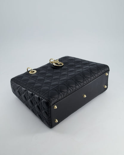 Christian Dior Large Lady Dior Bag in Black Lambskin Leather with Champagne Gold Hardware RRP £5,600