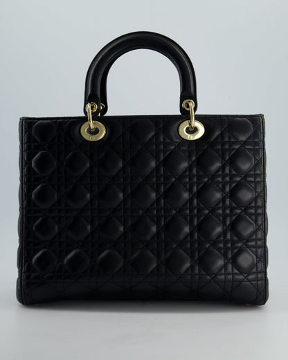 Christian Dior Large Lady Dior Bag in Black Lambskin Leather with Champagne Gold Hardware RRP £5,600