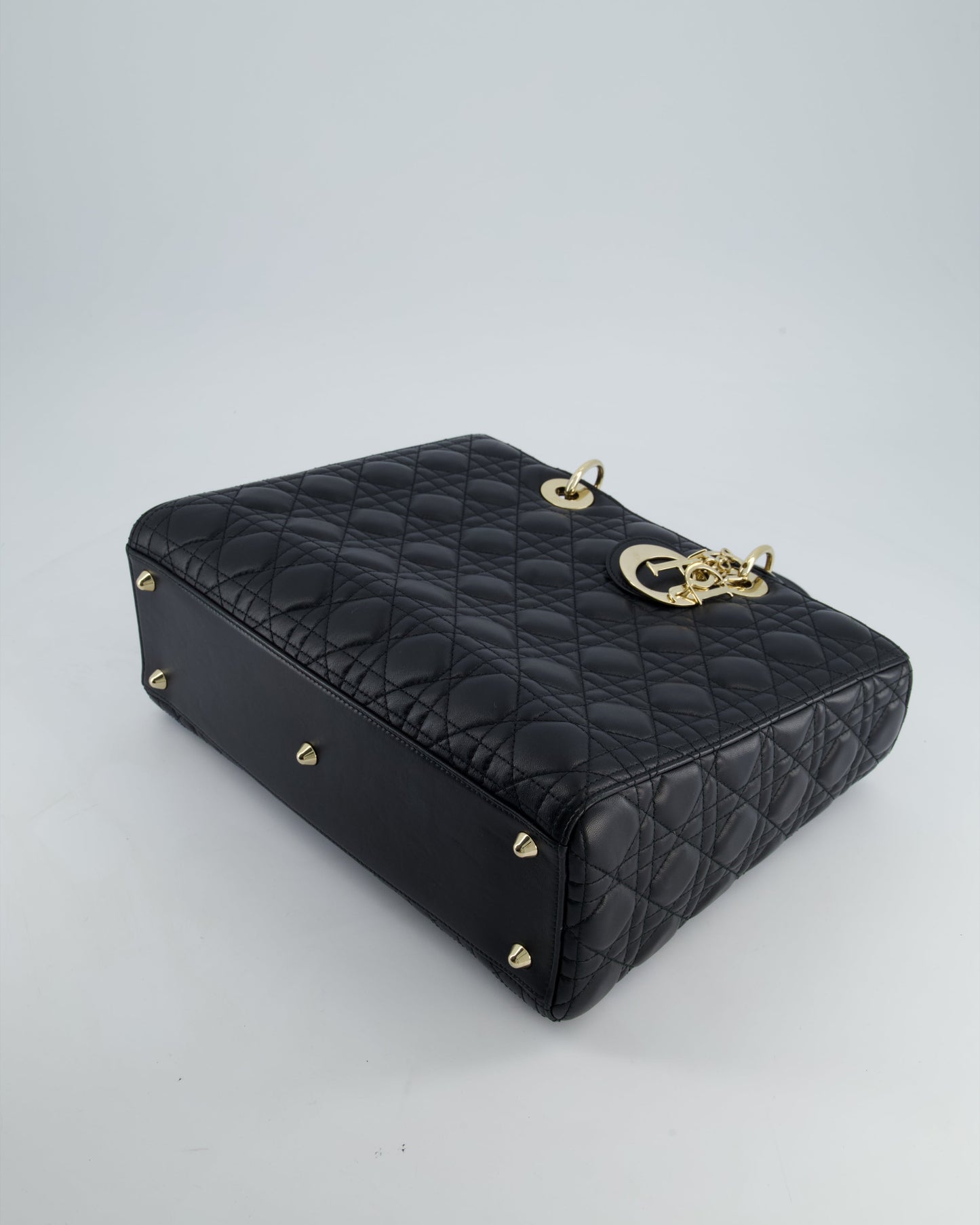 Christian Dior Large Lady Dior Bag in Black Lambskin Leather with Champagne Gold Hardware RRP £5,600