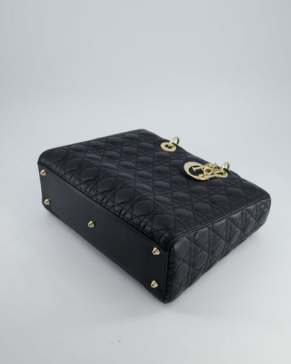 Christian Dior Large Lady Dior Bag in Black Lambskin Leather with Champagne Gold Hardware RRP £5,600