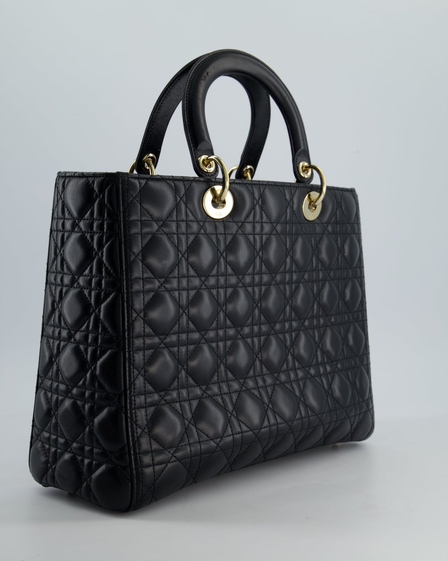 Christian Dior Large Lady Dior Bag in Black Lambskin Leather with Champagne Gold Hardware RRP £5,600